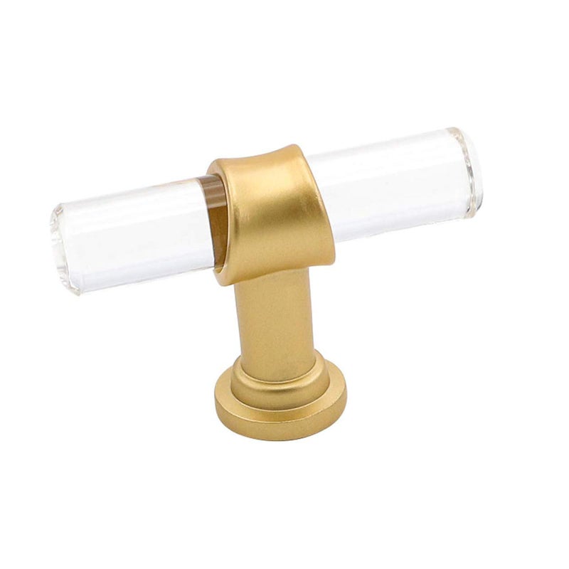 Goldenwarm 5 Pack-Clear Acrylic Drawer Knobs Brushed Brass Cabinet Hardware - LS9165GD T Bar Acrylic Drawer Pulls Gold Clear Cabinet Hardware Single Hole Drawer Pulls - Image 1